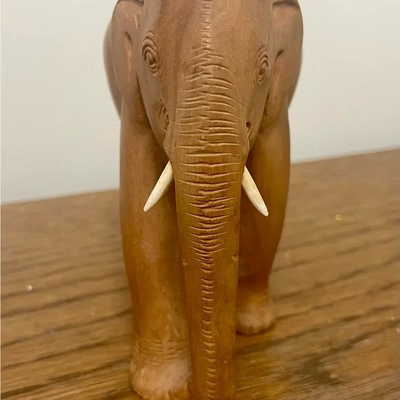 Hand Carved Wooden Elephant Sculpture - Picture 3 of 4